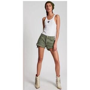 One Teaspoon Le Wolves Cut Off Shorts Women's Sz 28 Button Fly Khaki Olive Denim